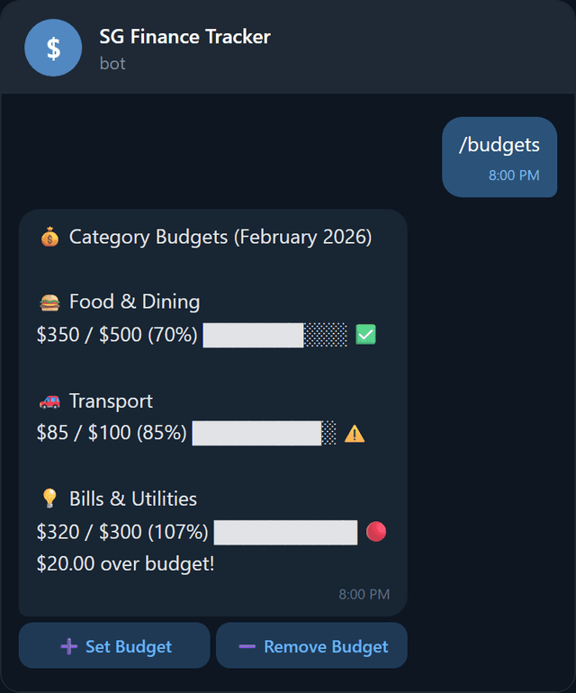 Category budgets with progress bars