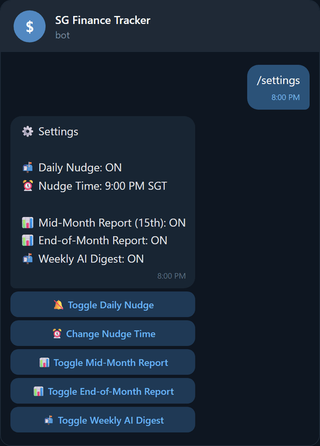 Settings and nudge configuration