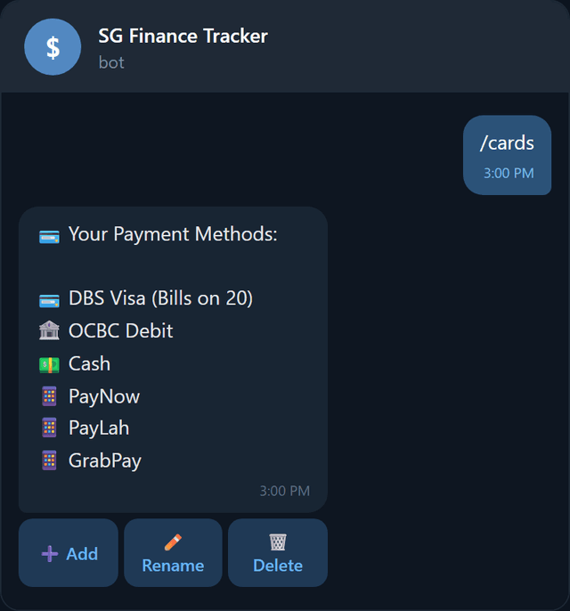 Payment methods list