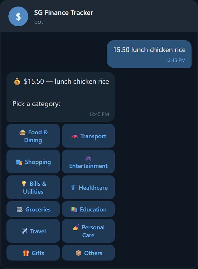 Quick entry with category buttons