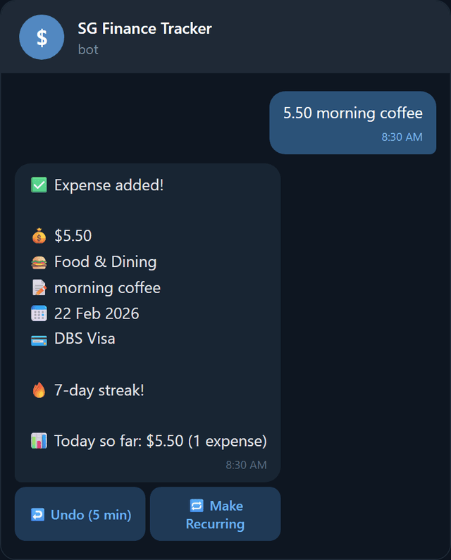 Expense confirmation with streak
